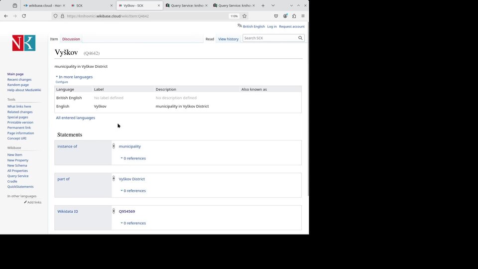 Example of federated querying between the Wikibase of National Library of the Czech Republic and Wikidata