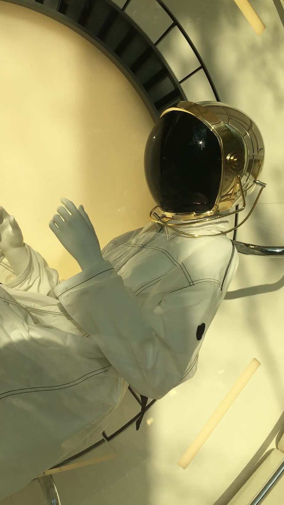 Video of astronaut dummy in the store window of Moncler fashion shop in Prague, Czech Republic