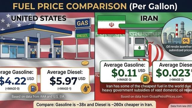 I bet they'll nuke my account for this🤣~ Gasoline is 38x cheaper Diesel is 260x cheaper.in IRAN (po