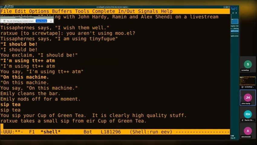 Alex Shendi, John Hardy, Ramin Honary, screwlisp -x- #lisp, #z80 modems, #formalMethods, #games #VR #lispyGopherClimate