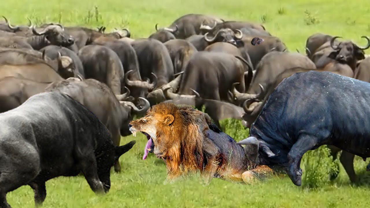 when a lion stand alone among 100 angry a Buffalose, THE SHOW HIM HELL!