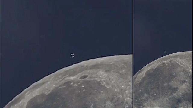 2023 (Pre-AI) footage of something hovering above the Moon, when an object separates and heads down